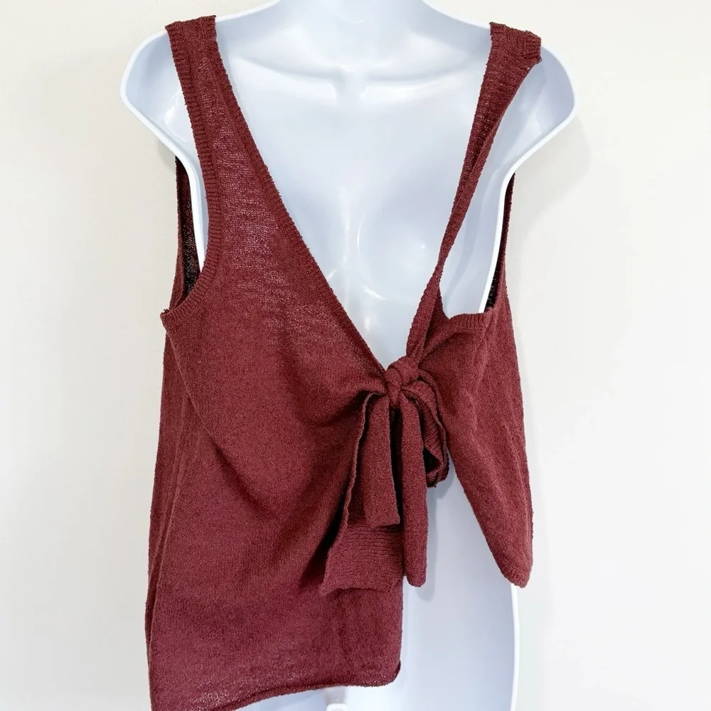 FREE PEOPLE Beach Open Back Tie Sweater Tank Cinnamon Brown NWT Medium
